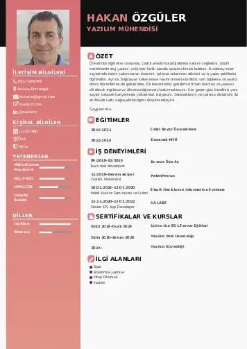 Yazılım Mühendisi Cv Örnekleri cv indir